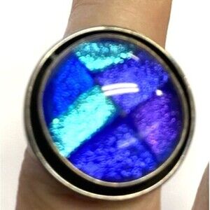 Vintage Pin Wheel Sterling Silver Ring C-11 Mexico Purple Aqua Blue 8.5